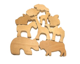 Holz Stapeln Tier Spiel Set, Holz Zoo Stapeln, Holz Tier Spielzeug, Holz Puzzle für Kinder, Montessori Spielzeug, pädagogisches Spielzeug, Wald Spielzeug