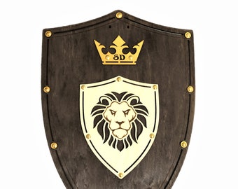 DARK Shield LION Toy, Wooden Gladiator's shield, Childrens Ancient shield toy, Wooden Shield toy, Customized shield, Medieval style Shield