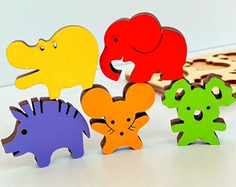 Wooden Animal set Puzzle, Wooden Animal Decor, Puzzle Animal Toys, Wooden Puzzle for kids, Montessori toy, Educational Toy, Woodland toy