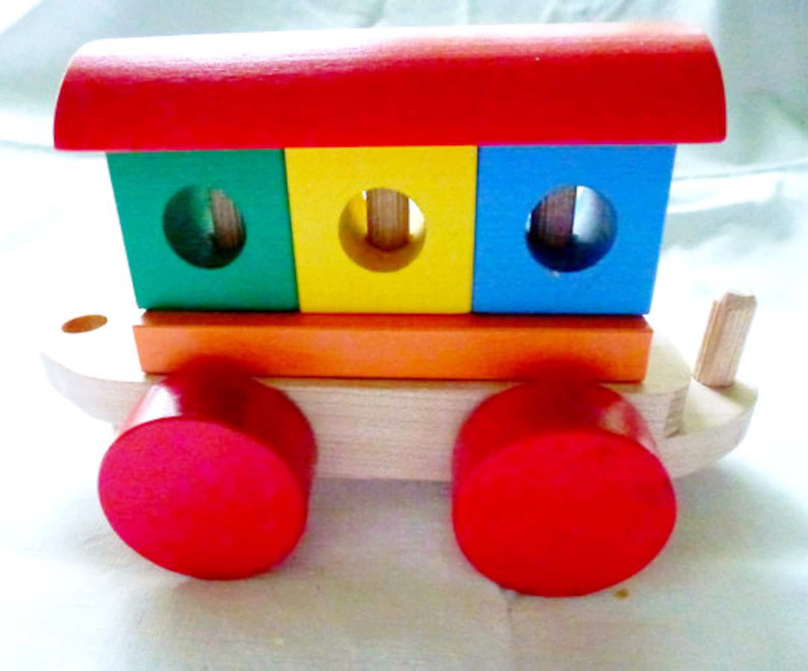 Wooden Train Pull Toy 2 Train 4 Set Steam Toy Etsy