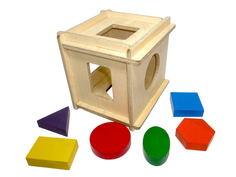 Wooden Shape Sorter Toy Activity Cube Montessori Toy Etsy