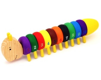 Wooden Rainbow Caterpillar, Rainbow Sorting, Montessori Toys, Waldorf Preschool Toy, Natural Toy, Counting Colors, Educational toy, wood toy