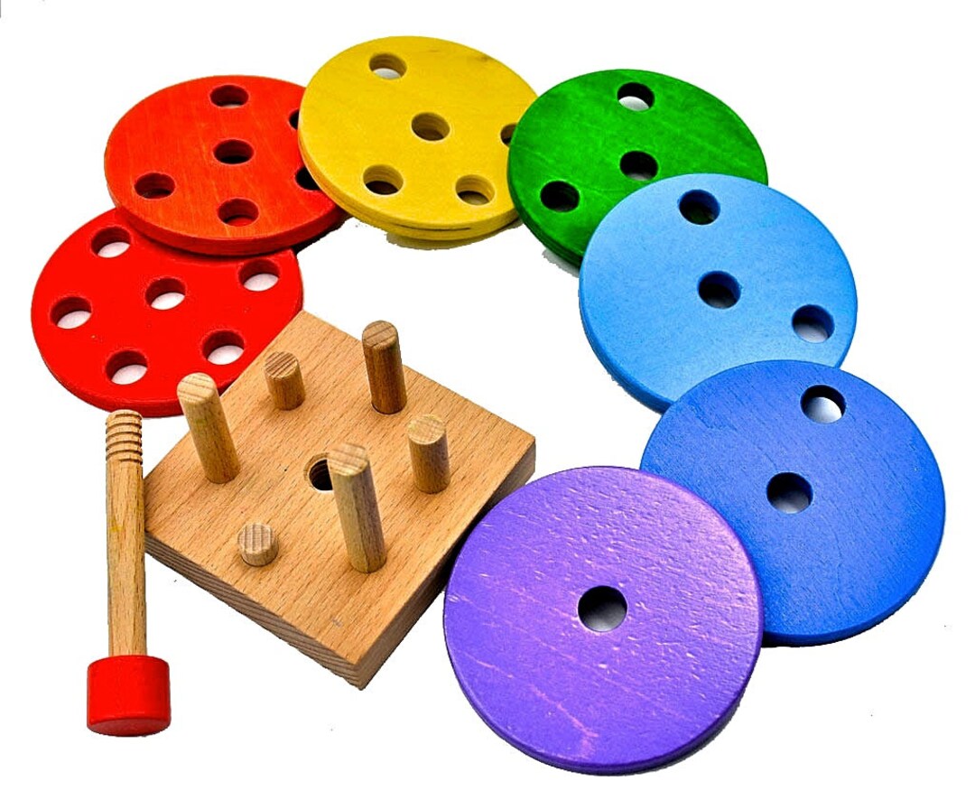 Wooden Stacking Toy Wooden Ring Stacker Montessori Pyramid - Etsy