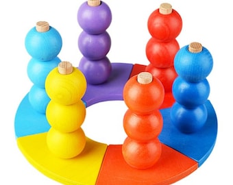 Wooden circle magnetic stacker, Stacking rainbow, motor skills, rainbow, Montessori toys, Waldorf toy, Educational toy, Montessori materials
