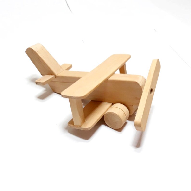 Wooden Airplane Toy With Rotating Propeller and Wheels Etsy