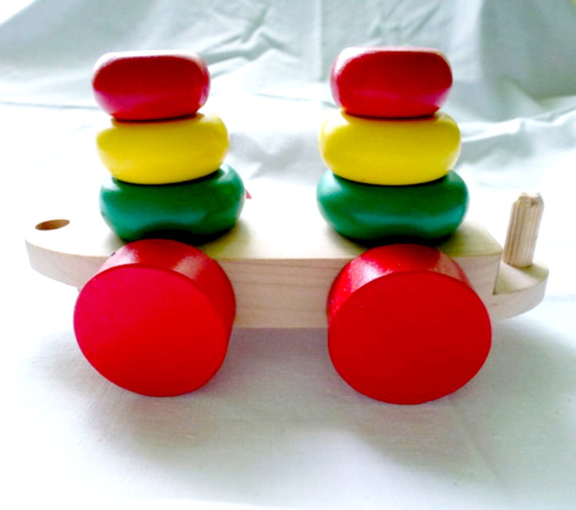 Wooden Train Pull Toy 2 Train 4 Set Steam Toy Etsy
