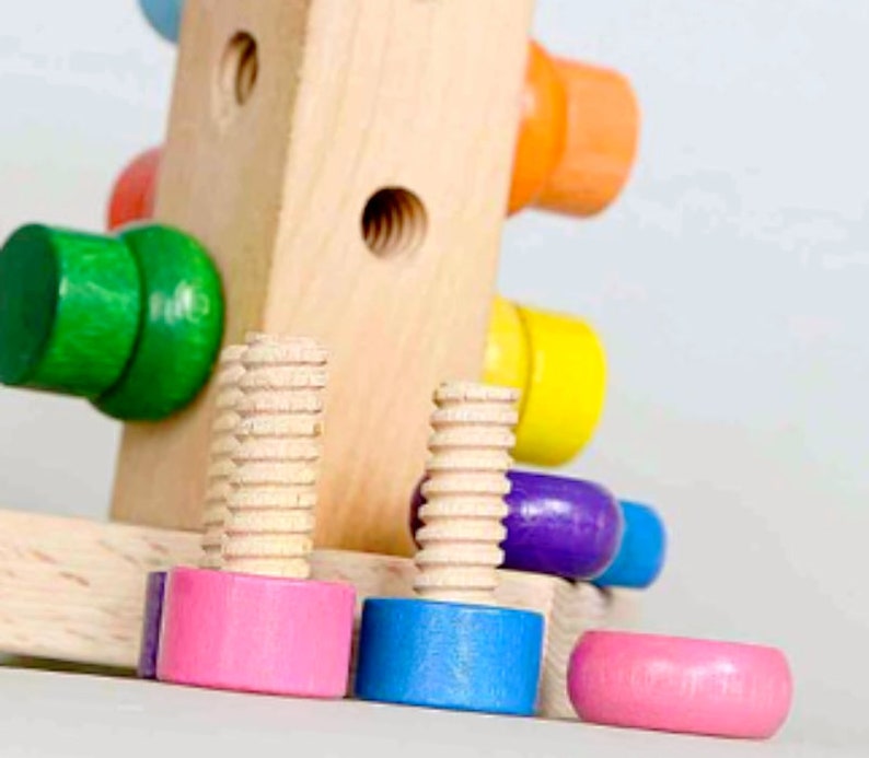 Wooden Screws and washers stacker, Stacking rainbow, motor skills, rainbow, Montessori baby toy, Waldorf toy, Educational toy, Nursery decor image 3