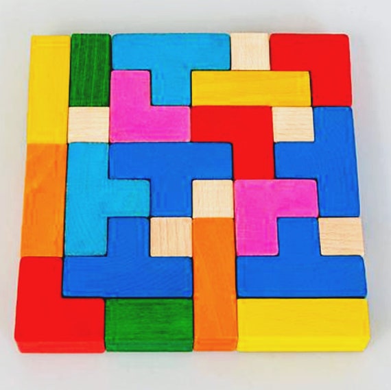 MINGZE Puzzles en Bois Casse-tête Jouet 54 Tetris en Forme de T