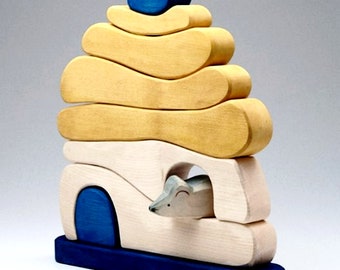 Mouse House Waldorf Stacker, Waldorf steiner, Waldorf Wood Stacker, Mouse House Learning set, Puzzle, Montessori Toy for Toddler, Wooden Toy