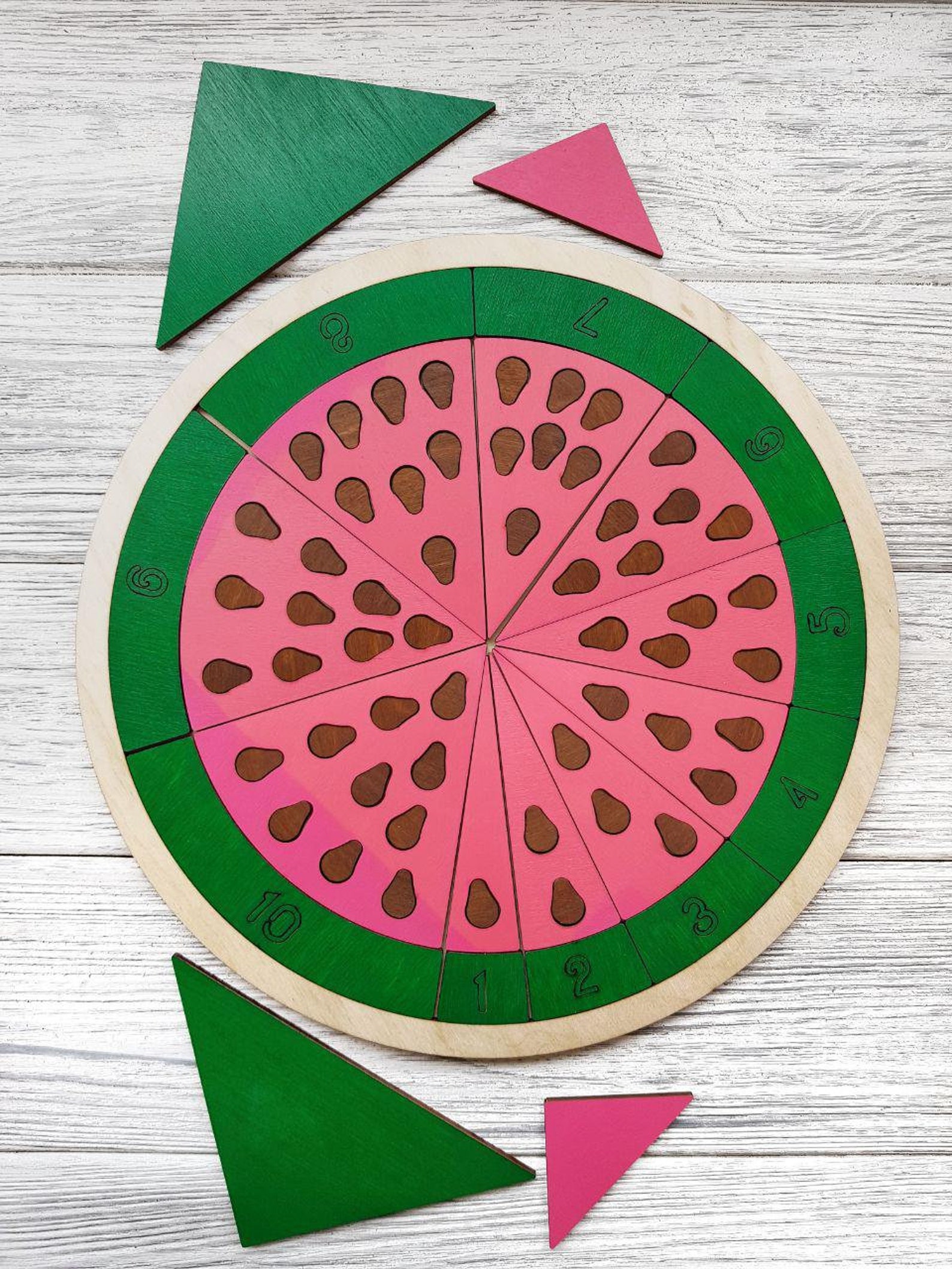 Watermelon Wooden Counting Puzzle Math Games Montessori Etsy