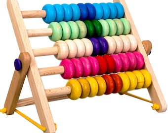 Wooden Rainbow Abacus 50, Wooden Counting Toy, Wooden calculator, Montessori Toy, Waldorf Preschool Toy, Counting Color toy, Educational toy