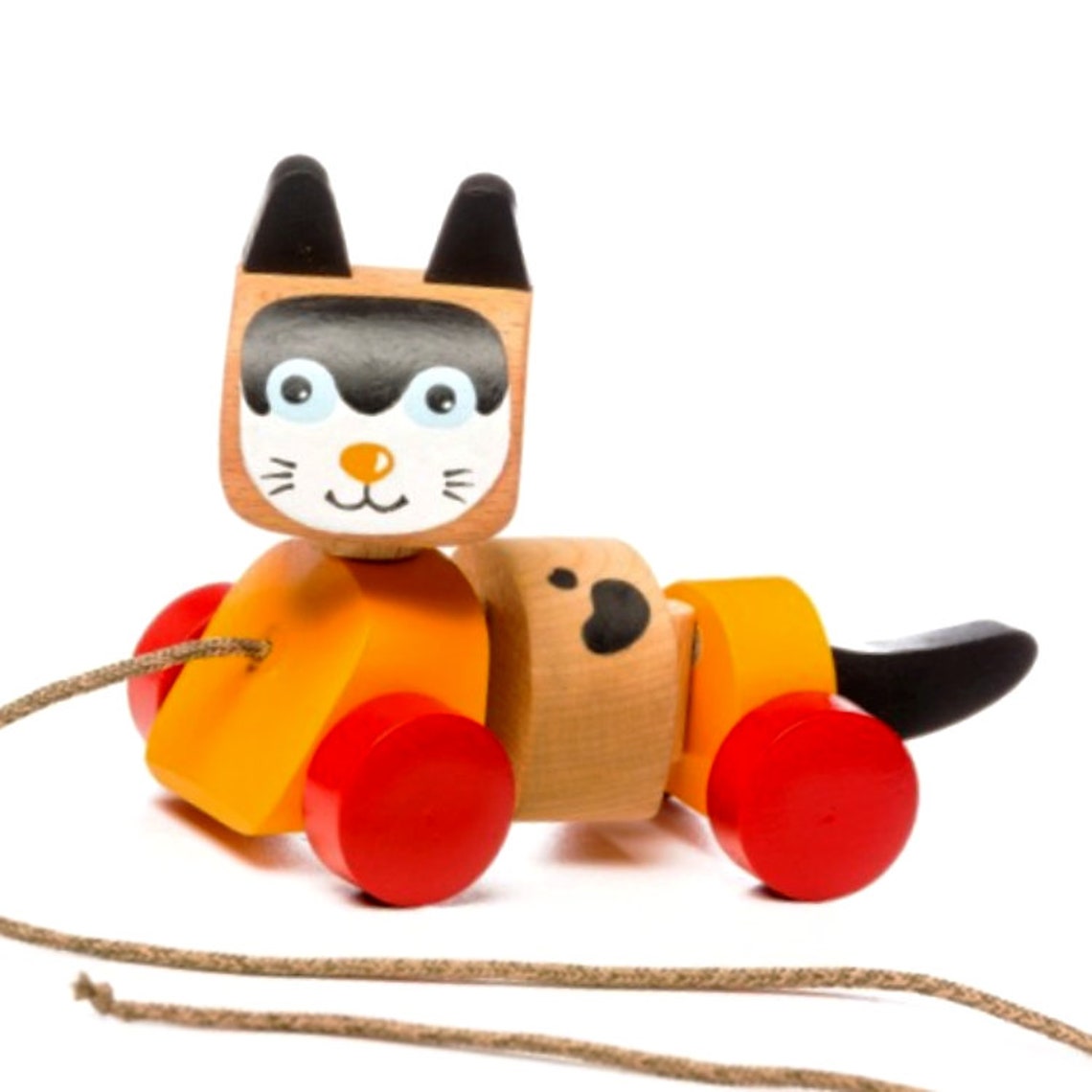 Wooden Cat Pull Toy Pull Along Cat Wooden Cat Toy With Etsy