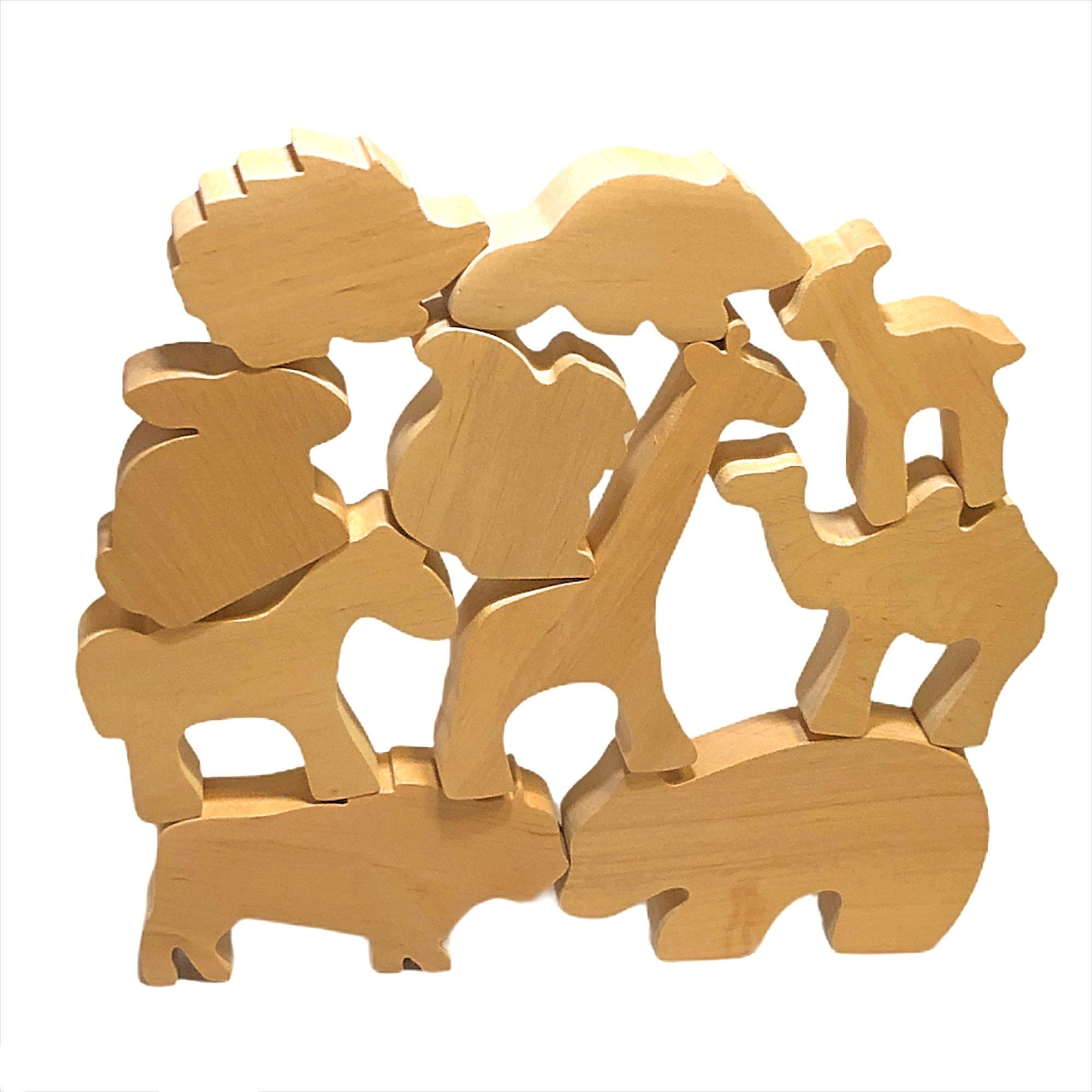 Wooden Stacking Animal Play Set Wooden Zoo Stacking Wood Etsy