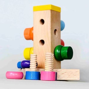 2 Stacking toys Set Wooden Screws and washers stacker + Stackingring stacker, square pyramid toy, Stacking rainbow, Montessori baby toy,