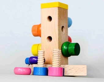 Wooden Screws and washers stacker, Stacking rainbow, motor skills, rainbow, Montessori baby toy, Waldorf toy, Educational toy, Nursery decor