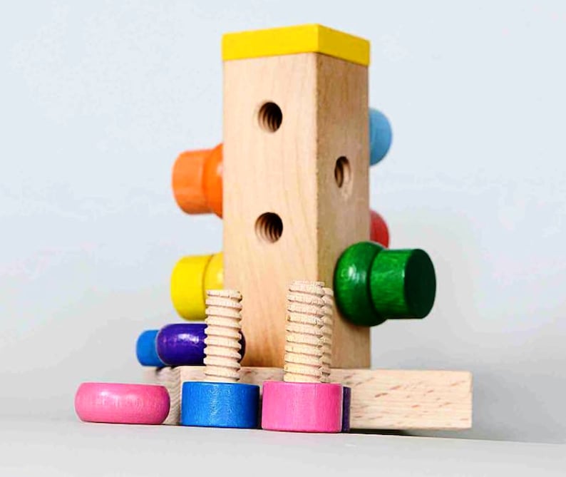 Wooden Screws and washers stacker, Stacking rainbow, motor skills, rainbow, Montessori baby toy, Waldorf toy, Educational toy, Nursery decor image 1