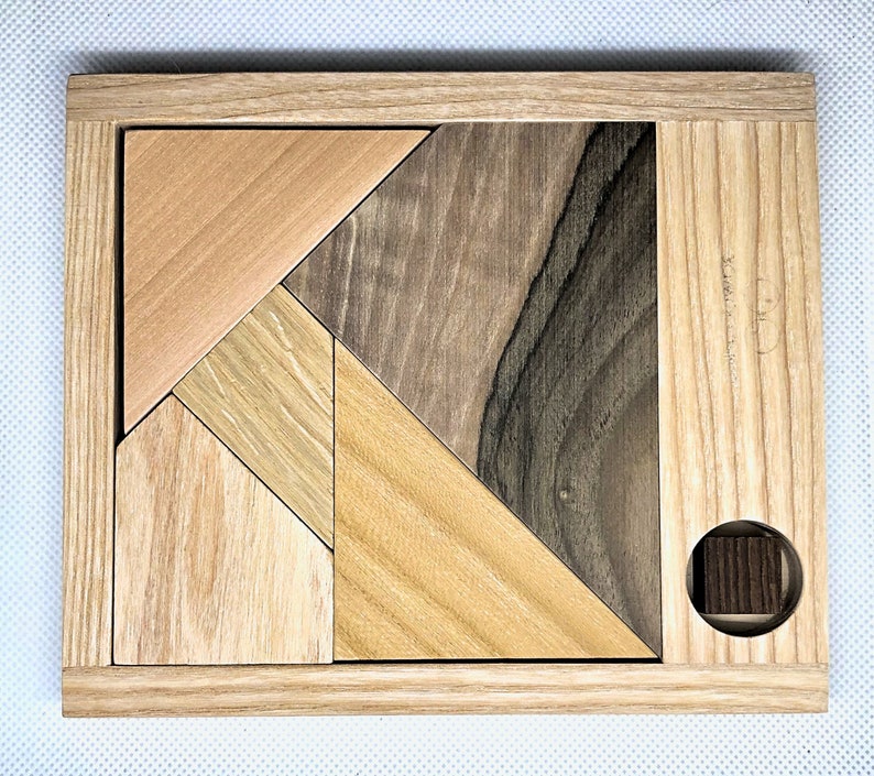 Black Square Puzzle, Wooden Square Puzzle, Tangram Puzzle, Wood Toy