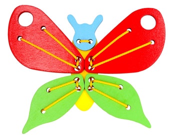 Wooden Lacing Butterfly Toy, Butterfly toy, fine motor skills, Montessori toys, Educational, Toddler Toy, Waldorf Toy, Learning sewing toy