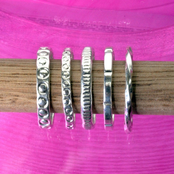 Sterling Silver Stack Rings, Solid Silver, Stamped Stack Rings