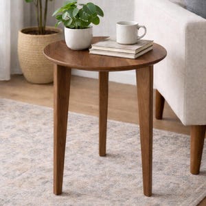 Solid Walnut Round Side Table | Modern Minimalist Wood End Table | Brooklyn Made