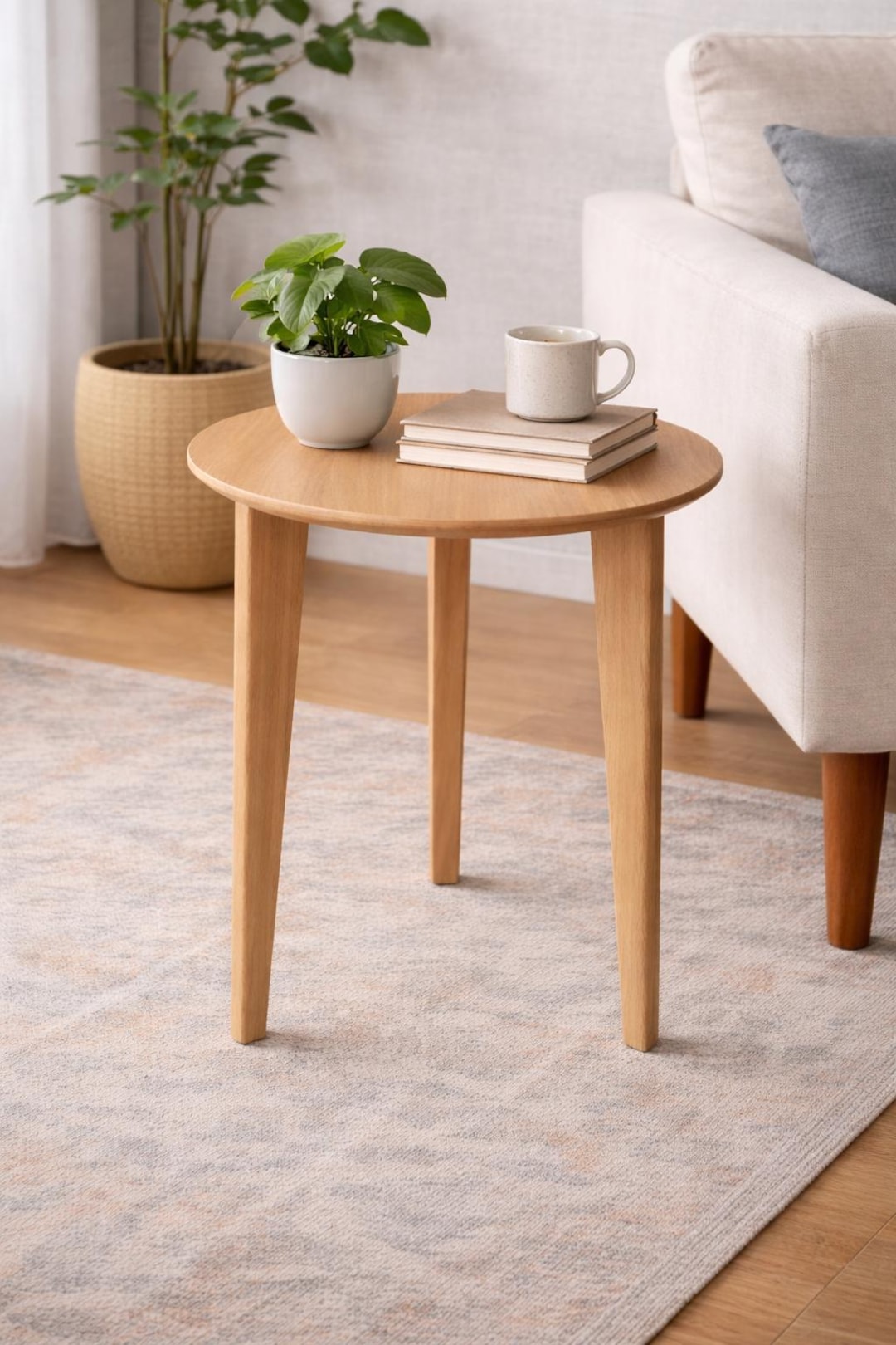 CUSTOMIZABLE | Solid White Oak Round Side Table | Modern Minimalist ...