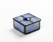 Vintage Stained Blue Opaque Glass Box with Lid