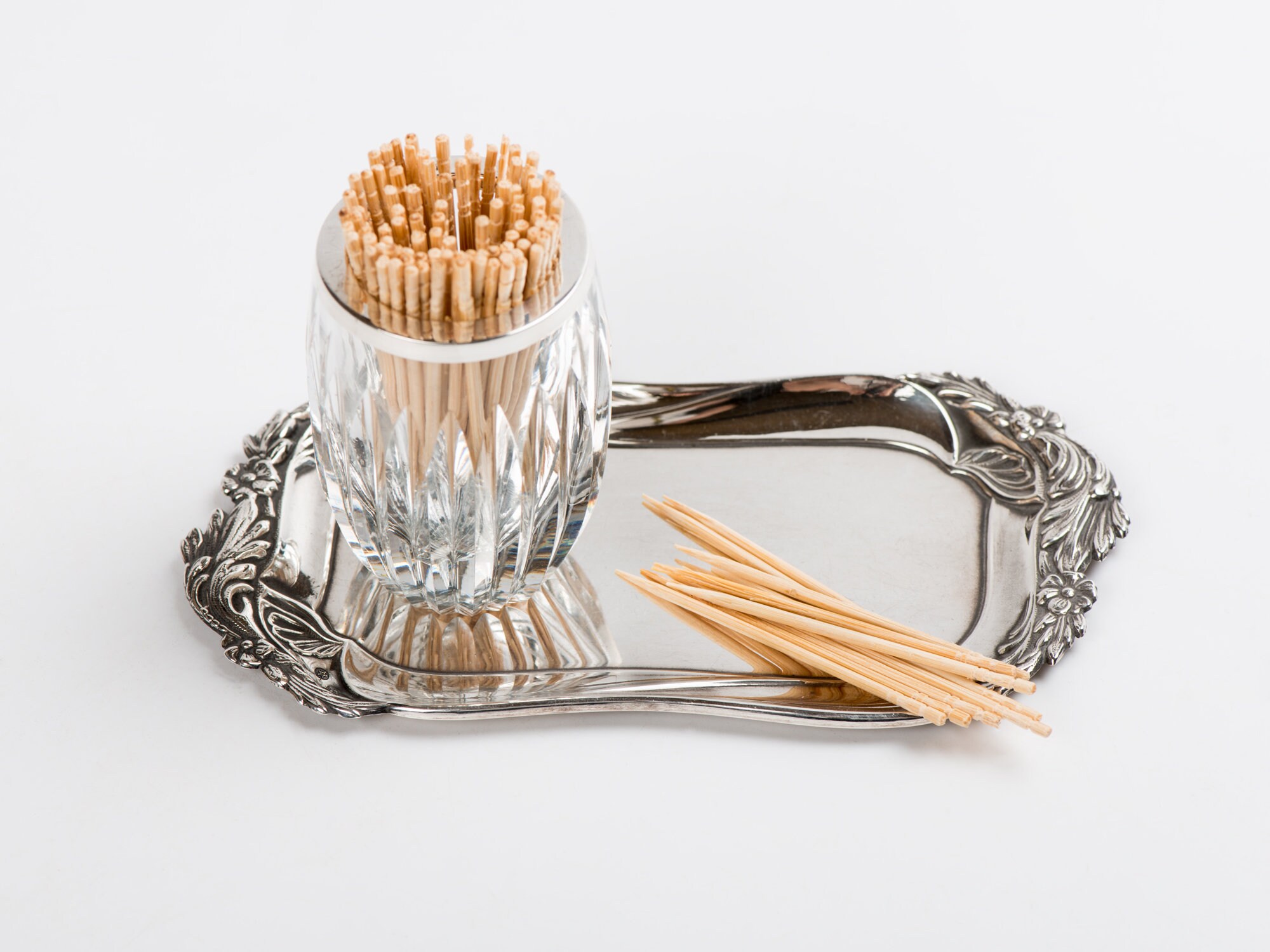 Vintage Glass Toothpick Holder & Sterling Silver Tray - Etsy
