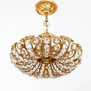 1 of 2 Brass & crystal pendant lamp Vintage Spanish restored working lighting