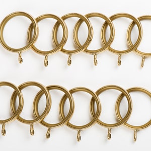 Vintage brass curtain pole set or 12 pcs rings with hook eyelets