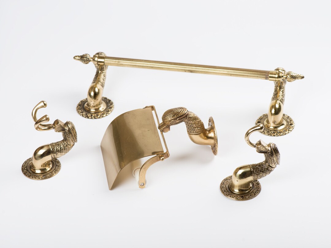Brass Bird Bathroom Accessories Set 4 Vintage Bathroom Hardware Etsy