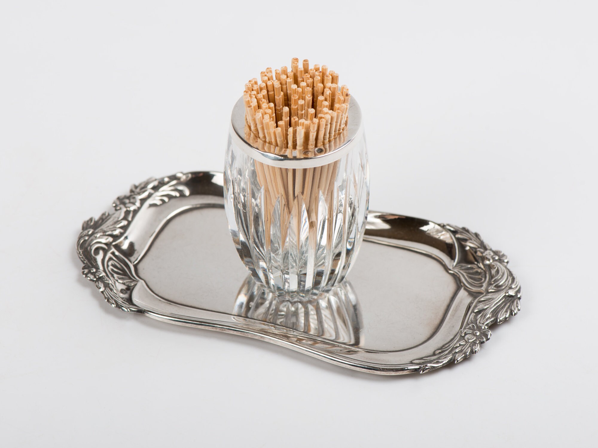 Vintage Glass Toothpick Holder & Sterling Silver Tray - Etsy