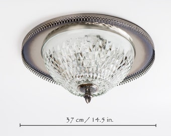 14.5" Flush mount ceiling light fixture Clear glass shade Vintage   restored working lighting  All electrical components are new