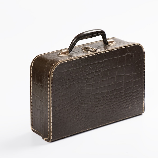 Vintage small brown cardboard suitcase