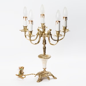 Messing 5 Light Candelabra mit Kunstkerzen Vintage Arbeitstischlampe
