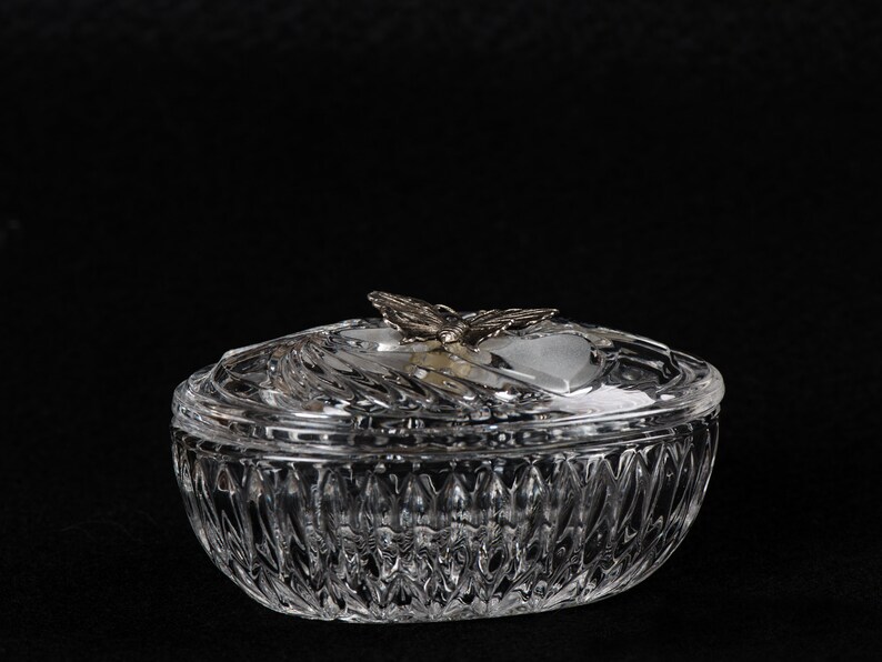 Elegant Lidded Cut Glass Trinket Box With Silver Plated Etsy