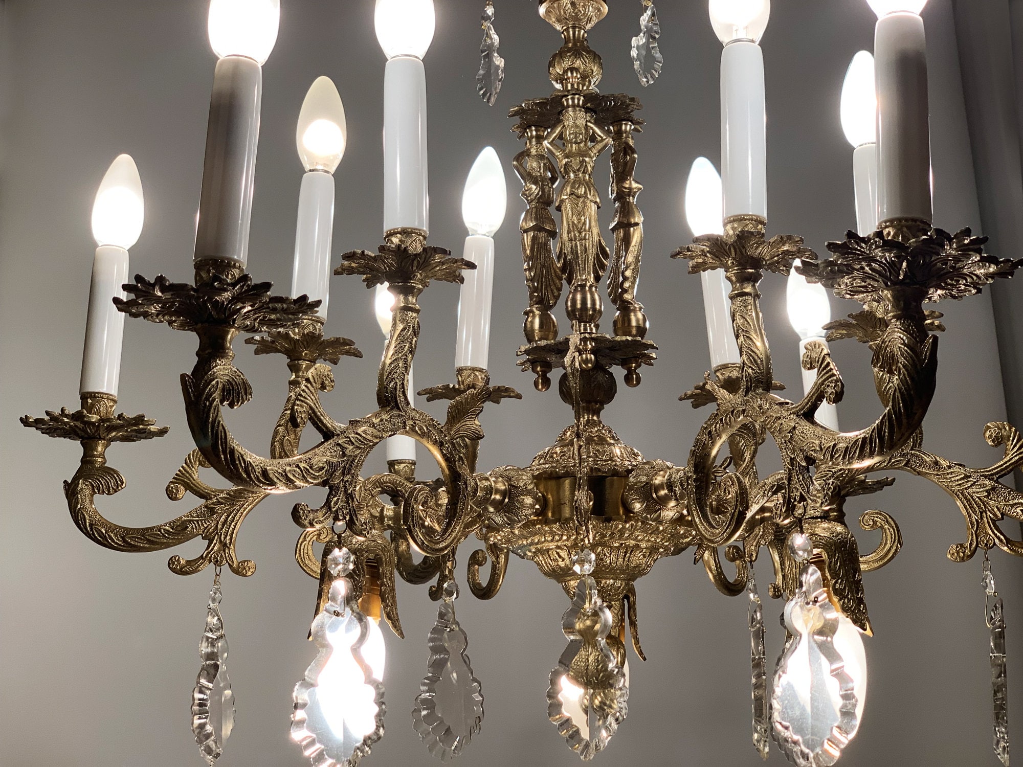 Vintage 30.25 Brass & Crystal Chandelier Restored Working Lighting From  Spain 