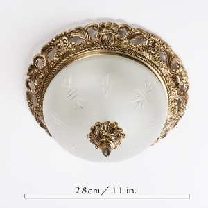 Ceiling flush mount fixture Frosted glass shade Vintage restored working lighting from Spain