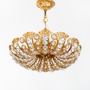 Brass & crystal pendant lamp Vintage Spanish restored working lighting