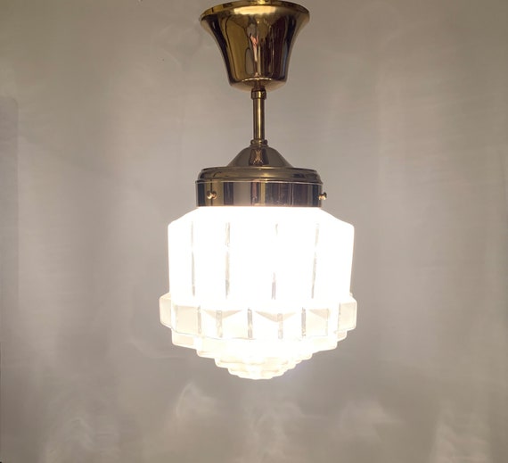 Brass and 2024 frosted glass pendant