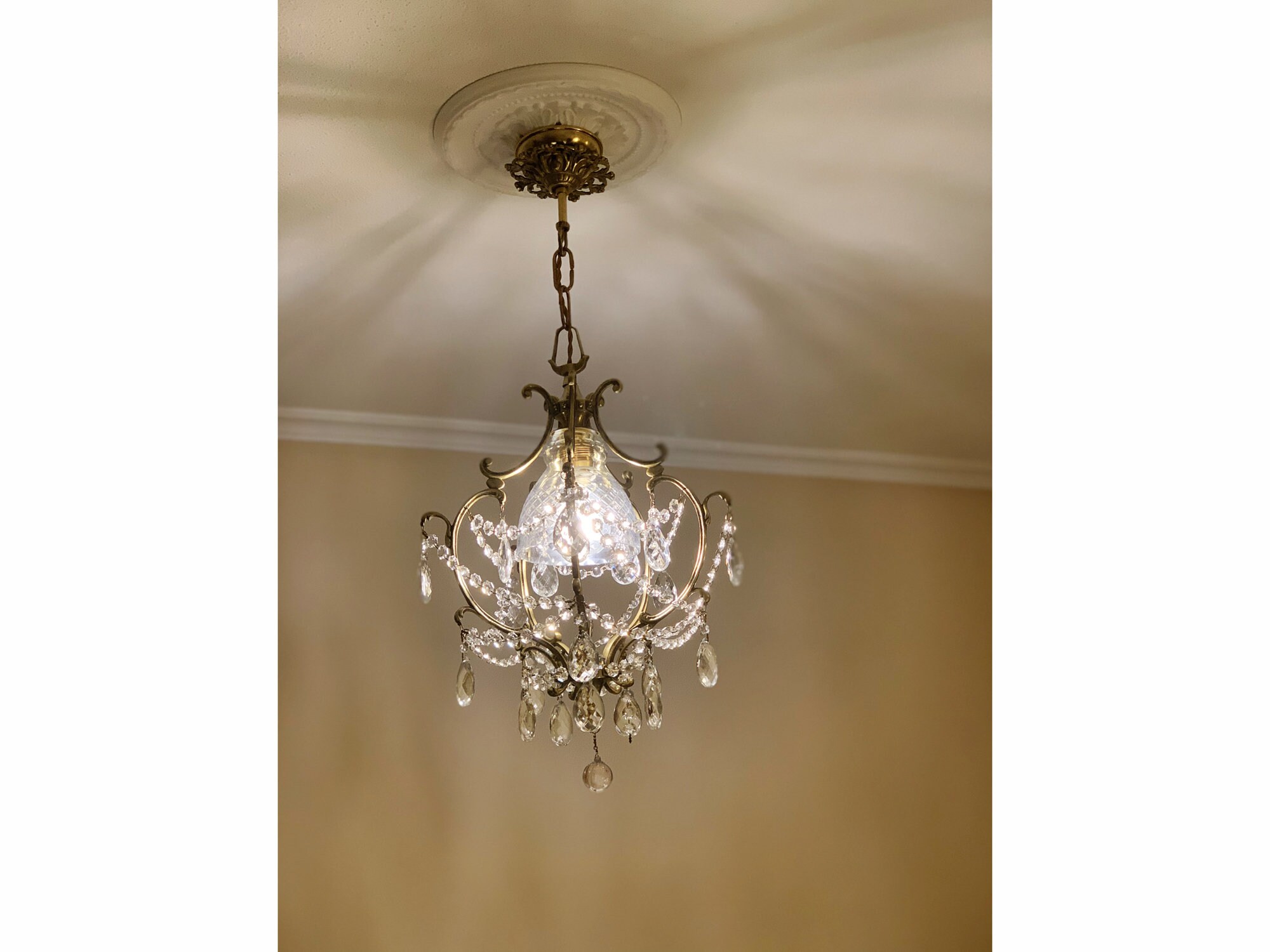 Vintage Messing und Kristall 1 Licht Mini Kronleuchter / | Etsy