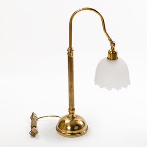 Vintage adjustable brass desk lamp with frosted glass shade