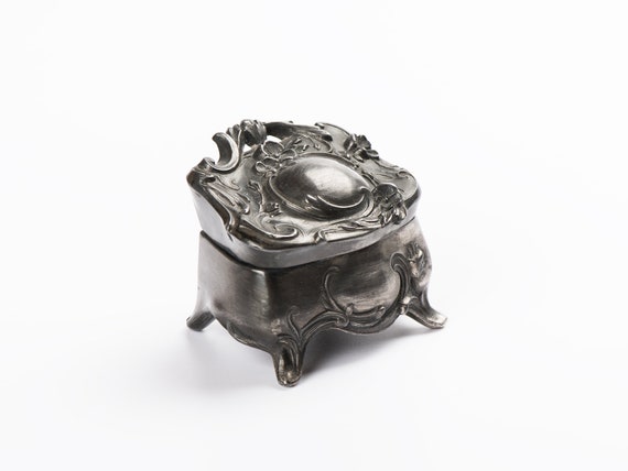 Antique Art Nouveau Lidded and Footed Pewter Jewelry Box Etsy