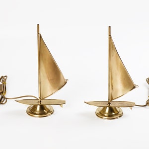 Pair of brass sailboat table lamps Restored working lighting