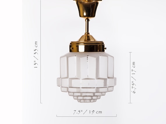 Small Brass Frosted Glass Pendant Lamp Vintage Restored Working