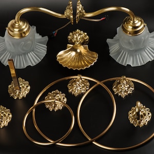 Brass Lions Head Bathroom Accessories Set of 9 Vintage Hardware