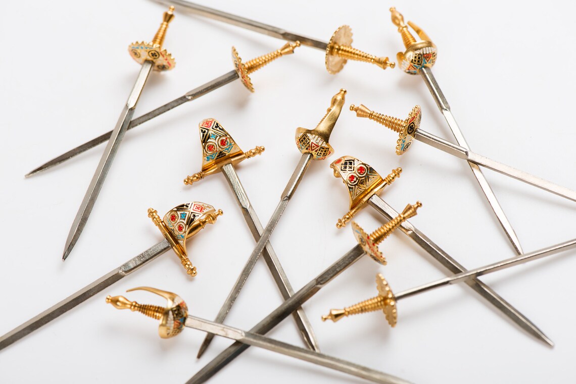 12 miniature swords cocktail sticks stand Vintage bar Etsy