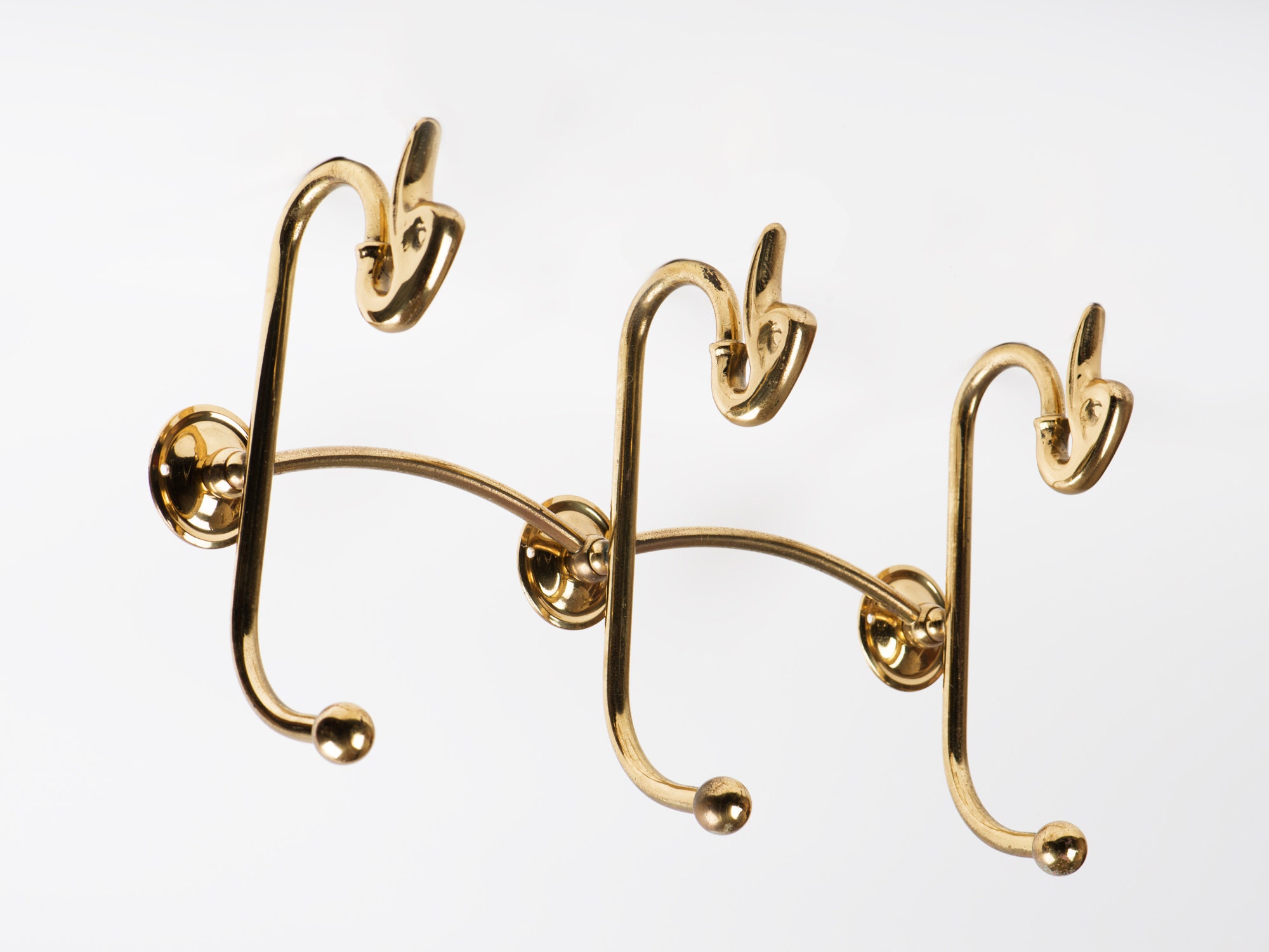 Vintage Brass 3 Double Hooks Coat Rack Etsy