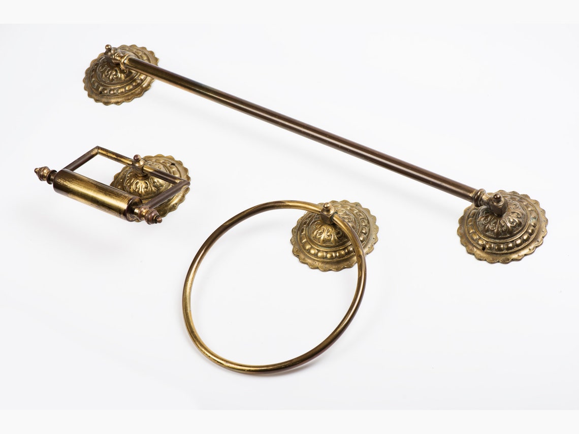 Vintage brass bathroom hardware set 3 pieces Etsy