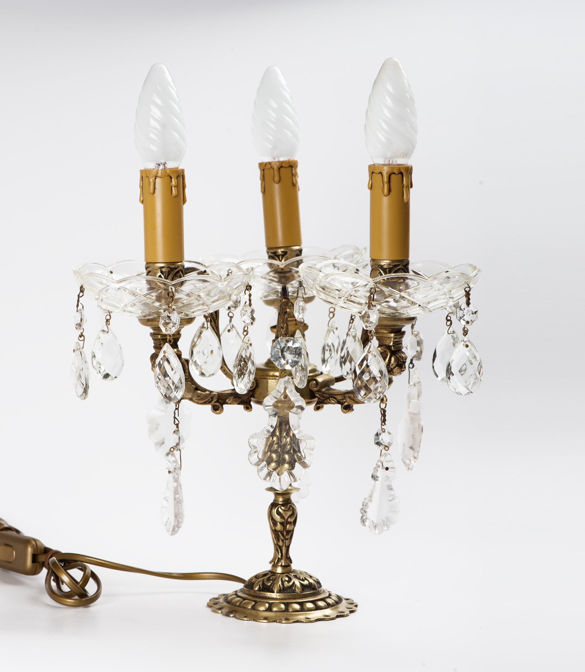 Pair Crystal and Brass Candlesticks Girandole Table Etsy