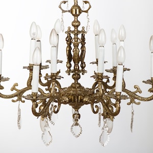 Vintage 30.25&quot; brass & crystal chandelier Restored working lighting from Spain